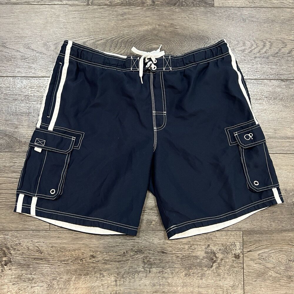 Vintage Y2K OP Ocean Pacific Blue Cargo Swim Trunks Board Shorts  Men’s XL 40-42